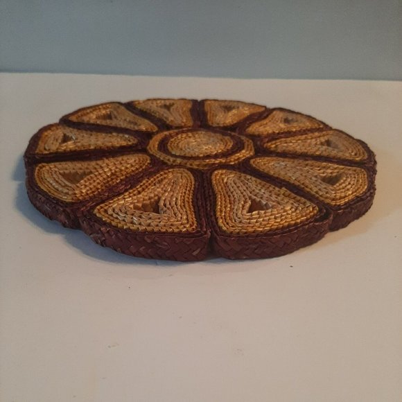 Vintage Straw Trivet Hot Pad Woven Wicker Colorful Boho - Picture 2 of 6